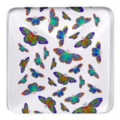 Butterflies T- Shirt Colorful Butterflies In Rainbow Colors T- Shirt Square Glass Fridge Magnet (4 pack)