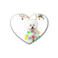White Bichon Frise Dog Snow Reindeer S T- Shirt White Bichon Frise  Dog Snow Reindeer Santa Hat Chri Rubber Heart Coaster (4 Pack) by ZUXUMI