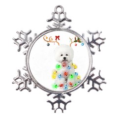 White Bichon Frise Dog Snow Reindeer S T- Shirt White Bichon Frise  Dog Snow Reindeer Santa Hat Chri Metal Large Snowflake Ornament by ZUXUMI