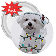 White Bichon Frise Dog T- Shirt White Bichon Frise Dog Santa Christmas Tree Lights Xmas T- Shirt 3  Buttons (100 Pack)  by ZUXUMI