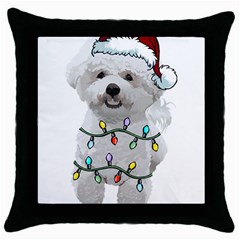 White Bichon Frise Dog T- Shirt White Bichon Frise Dog Santa Christmas Tree Lights Xmas T- Shirt Throw Pillow Case (black) by ZUXUMI