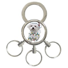 White Bichon Frise Dog T- Shirt White Bichon Frise Dog Santa Christmas Tree Lights Xmas T- Shirt 3-ring Key Chain by ZUXUMI