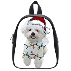White Bichon Frise Dog T- Shirt White Bichon Frise Dog Santa Christmas Tree Lights Xmas T- Shirt School Bag (small)