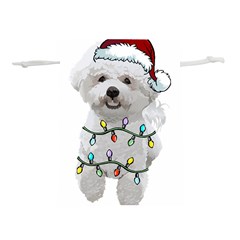 White Bichon Frise Dog T- Shirt White Bichon Frise Dog Santa Christmas Tree Lights Xmas T- Shirt Lightweight Drawstring Pouch (l)