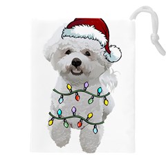 White Bichon Frise Dog T- Shirt White Bichon Frise Dog Santa Christmas Tree Lights Xmas T- Shirt Drawstring Pouch (4xl) by ZUXUMI