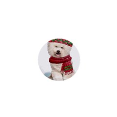 White Bichon Frise Santa Xmas T- Shirt Red Winter Hat Scarf Christmas Cap White Bichon Frise  Santa 1  Mini Buttons by ZUXUMI