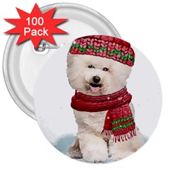 White Bichon Frise Santa Xmas T- Shirt Red Winter Hat Scarf Christmas Cap White Bichon Frise  Santa 3  Buttons (100 Pack)  by ZUXUMI