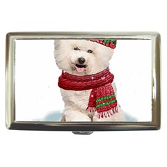 White Bichon Frise Santa Xmas T- Shirt Red Winter Hat Scarf Christmas Cap White Bichon Frise  Santa Cigarette Money Case by ZUXUMI