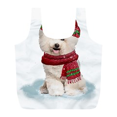 White Bichon Frise Santa Xmas T- Shirt Red Winter Hat Scarf Christmas Cap White Bichon Frise  Santa Full Print Recycle Bag (l) by ZUXUMI