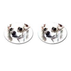 White Chihuahua T- Shirt White And Tan Chihuahua Portrait Watercolor Style T- Shirt Cufflinks (oval) by ZUXUMI