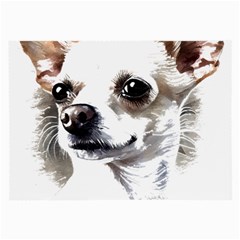 White Chihuahua T- Shirt White And Tan Chihuahua Portrait Watercolor Style T- Shirt Large Glasses Cloth (2 Sides) by ZUXUMI