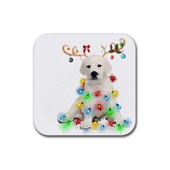 White Labrador Dog Snow Reindeer Santa T- Shirt White Labrador  Dog Snow Reindeer Santa Hat Christma Rubber Coaster (square) by ZUXUMI