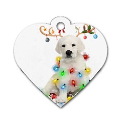 White Labrador Dog Snow Reindeer Santa T- Shirt White Labrador  Dog Snow Reindeer Santa Hat Christma Dog Tag Heart (two Sides)