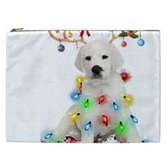 White Labrador Dog Snow Reindeer Santa T- Shirt White Labrador  Dog Snow Reindeer Santa Hat Christma Cosmetic Bag (xxl) by ZUXUMI