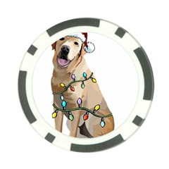 White Labrador Dog T- Shirt White Labrador Dog Santa Christmas Tree Lights Xmas T- Shirt Poker Chip Card Guard by ZUXUMI