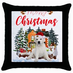 White Labrador Santa Merry T- Shirt Red Winter Christmas Hat House White Labrador  Santa Merry T- Sh Throw Pillow Case (black) by ZUXUMI