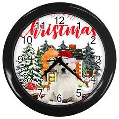 White Labrador Santa Merry T- Shirt Red Winter Christmas Hat House White Labrador  Santa Merry T- Sh Wall Clock (Black)