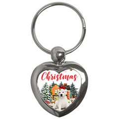 White Labrador Santa Merry T- Shirt Red Winter Christmas Hat House White Labrador  Santa Merry T- Sh Key Chain (Heart)