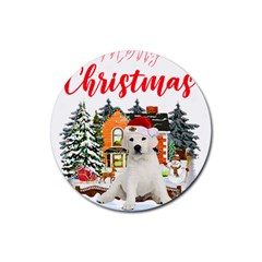 White Labrador Santa Merry T- Shirt Red Winter Christmas Hat House White Labrador  Santa Merry T- Sh Rubber Coaster (Round)