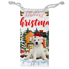 White Labrador Santa Merry T- Shirt Red Winter Christmas Hat House White Labrador  Santa Merry T- Sh Jewelry Bag