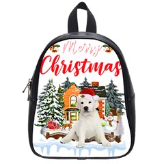 White Labrador Santa Merry T- Shirt Red Winter Christmas Hat House White Labrador  Santa Merry T- Sh School Bag (Small)