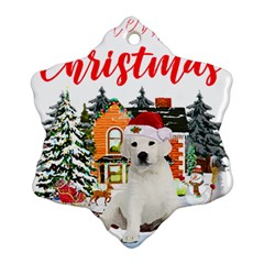 White Labrador Santa Merry T- Shirt Red Winter Christmas Hat House White Labrador  Santa Merry T- Sh Snowflake Ornament (Two Sides)