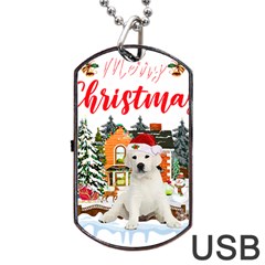 White Labrador Santa Merry T- Shirt Red Winter Christmas Hat House White Labrador  Santa Merry T- Sh Dog Tag USB Flash (One Side)