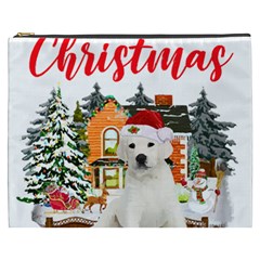White Labrador Santa Merry T- Shirt Red Winter Christmas Hat House White Labrador  Santa Merry T- Sh Cosmetic Bag (XXXL)