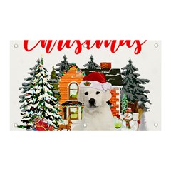 White Labrador Santa Merry T- Shirt Red Winter Christmas Hat House White Labrador  Santa Merry T- Sh Banner and Sign 5  x 3 