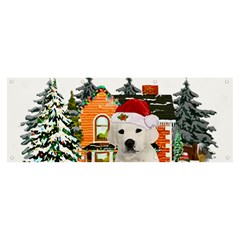 White Labrador Santa Merry T- Shirt Red Winter Christmas Hat House White Labrador  Santa Merry T- Sh Banner and Sign 8  x 3 