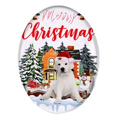 White Labrador Santa Merry T- Shirt Red Winter Christmas Hat House White Labrador  Santa Merry T- Sh Oval Glass Fridge Magnet (4 Pack) by ZUXUMI