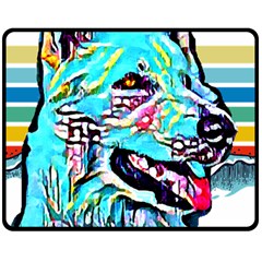 White Shepherd Turquoise Artsy T- Shirt White Shepherd (turquoise Artsy) T- Shirt Two Sides Fleece Blanket (medium) by ZUXUMI