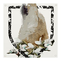 White Wolf T- Shirtwhite Wolf Howling T- Shirt Banner And Sign 3  X 3  by ZUXUMI