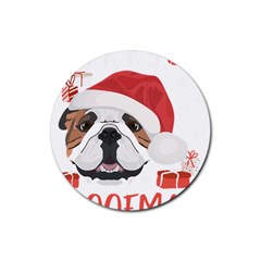 Winter T- Shirt English Bulldog Merry Christmas T- Shirt Rubber Round Coaster (4 Pack) by ZUXUMI