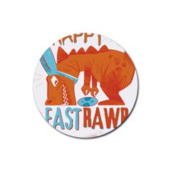 Easter Dinosaur T- Shirt Happy East Rawr T- Rex Dinosaur Easter Bunny T- Shirt Rubber Round Coaster (4 Pack)