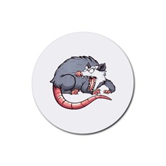 Opossum T-shirtwhite Look Calm Opossum 03 T-shirt Rubber Round Coaster (4 Pack) by EnriqueJohnson