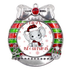 Elephant Art T- Shirtelephant T- Shirt Metal X mas Ribbon With Red Crystal Round Ornament