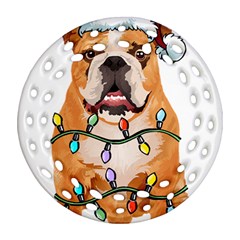 English Bulldog Santa Christmas T- Shirt English Bulldog Santa Christmas Tree Lights Xmas T- Shirt Ornament (round Filigree) by ZUXUMI