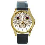 Owl T-shirtowl Gold Edition T-shirt Round Gold Metal Watch Front