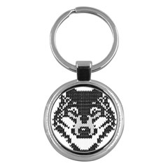 Fair Isle Wolf T- Shirt Fair Isle Knitting Grey Wolf    Spot Illustration    Black And White Wolf T- Key Chain (round) by ZUXUMI