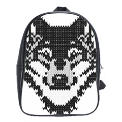 Fair Isle Wolf T- Shirt Fair Isle Knitting Grey Wolf    Spot Illustration    Black And White Wolf T- School Bag (large) by ZUXUMI