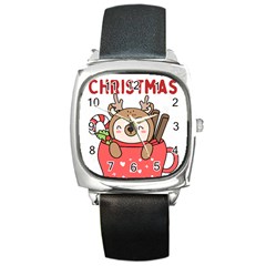 Family Christmas 2022 Matching T- Shirt Christmas We Are Family 2022 Cute Xmas Matching Custom T- Sh Square Metal Watch by ZUXUMI