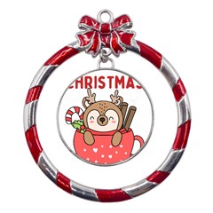 Family Christmas 2022 Matching T- Shirt Christmas We Are Family 2022 Cute Xmas Matching Custom T- Sh Metal Red Ribbon Round Ornament by ZUXUMI