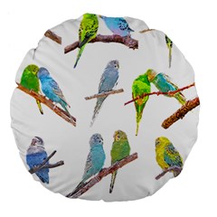 Parakeet T-shirtlots Of Colorful Parakeets - Cute Little Birds T-shirt Large 18  Premium Flano Round Cushions by EnriqueJohnson