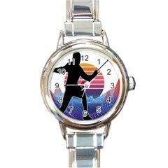 Fencing Funny T- Shirt Fencing Sport Fencing T- Shirt (1) Round Italian Charm Watch