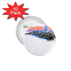 Breakwater Santa Cruz T- Shirt Lighthouse Breakwater Santa Cruz U S A Voyage Art Digital Painting Wa 1 75  Buttons (10 Pack) by JamesGoode