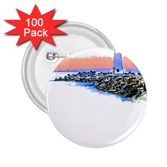 Breakwater Santa Cruz T- Shirt Lighthouse Breakwater Santa Cruz U S A Voyage Art Digital Painting Wa 2 25  Buttons (100 Pack)  by JamesGoode