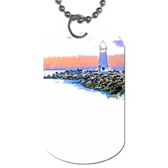 Breakwater Santa Cruz T- Shirt Lighthouse Breakwater Santa Cruz U S A Voyage Art Digital Painting Wa Dog Tag (one Side) by JamesGoode