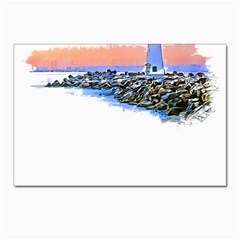 Breakwater Santa Cruz T- Shirt Lighthouse Breakwater Santa Cruz U S A Voyage Art Digital Painting Wa Postcards 5  X 7  (pkg Of 10) by JamesGoode