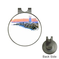 Breakwater Santa Cruz T- Shirt Lighthouse Breakwater Santa Cruz U S A Voyage Art Digital Painting Wa Hat Clips With Golf Markers by JamesGoode